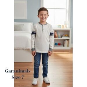 Garanimals 365 Kids Shirt EUC Gray Tee 1/4 Button Raglan Henley L/S Boy 7 🎉HP🎉 🍭